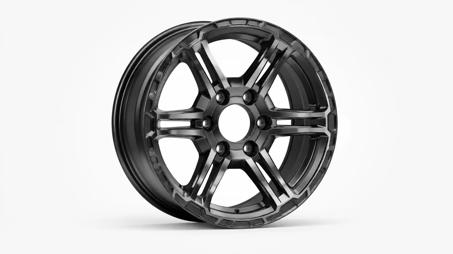 Graphite wheel concept in a three-quarter studio view
